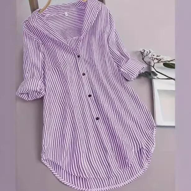 2025 Autumn/Winter Striped Swallowtail Long-Sleeve Shirt - European & American Fashion