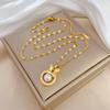 Titanium Steel Light Luxury Temperament Gorgeous Pearl Bow Necklace Women'S Versatile Collarbone Chain Titanium Steel Chain