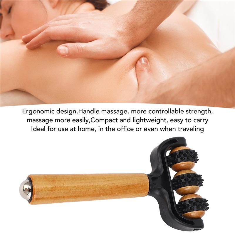 Ręczne narzędzie do masażu wałkiem Ręczne kolczaste kulki do masażu Wałek 3 kółka Ergonomiczna rączka Drewniane narzędzie do masażu mięśni