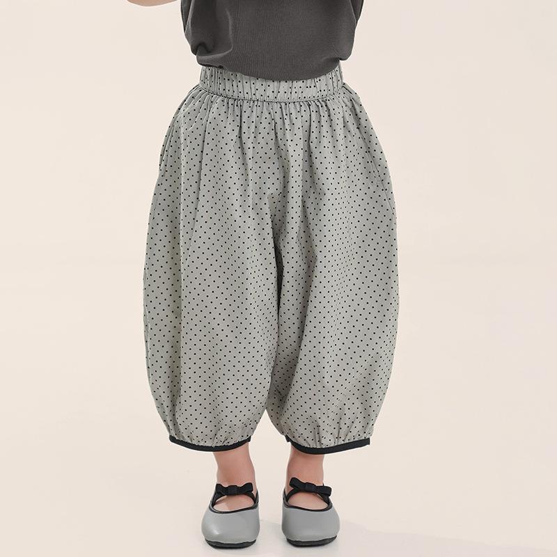 Korean Style Little Girls Summer Polka Dot Casual Cropped Harem Pants 100cm