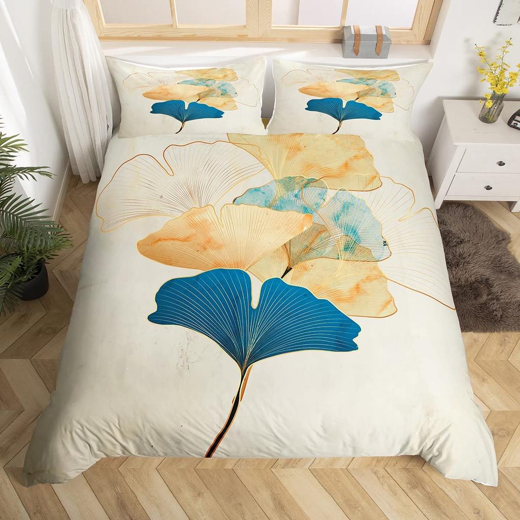 Ginkgo Leaves King Queen Duvet Cover Black Golden Ginkgo Biloba Leaf Bedding Set Botanical Quilt Cover Polyester Comforter Cover