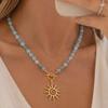 European and American Niche Fashion Natural Stone Necklace with a Unique Beaded Clavicle Chain Design PVD Stainless Steel Sun Pendant Necklace
