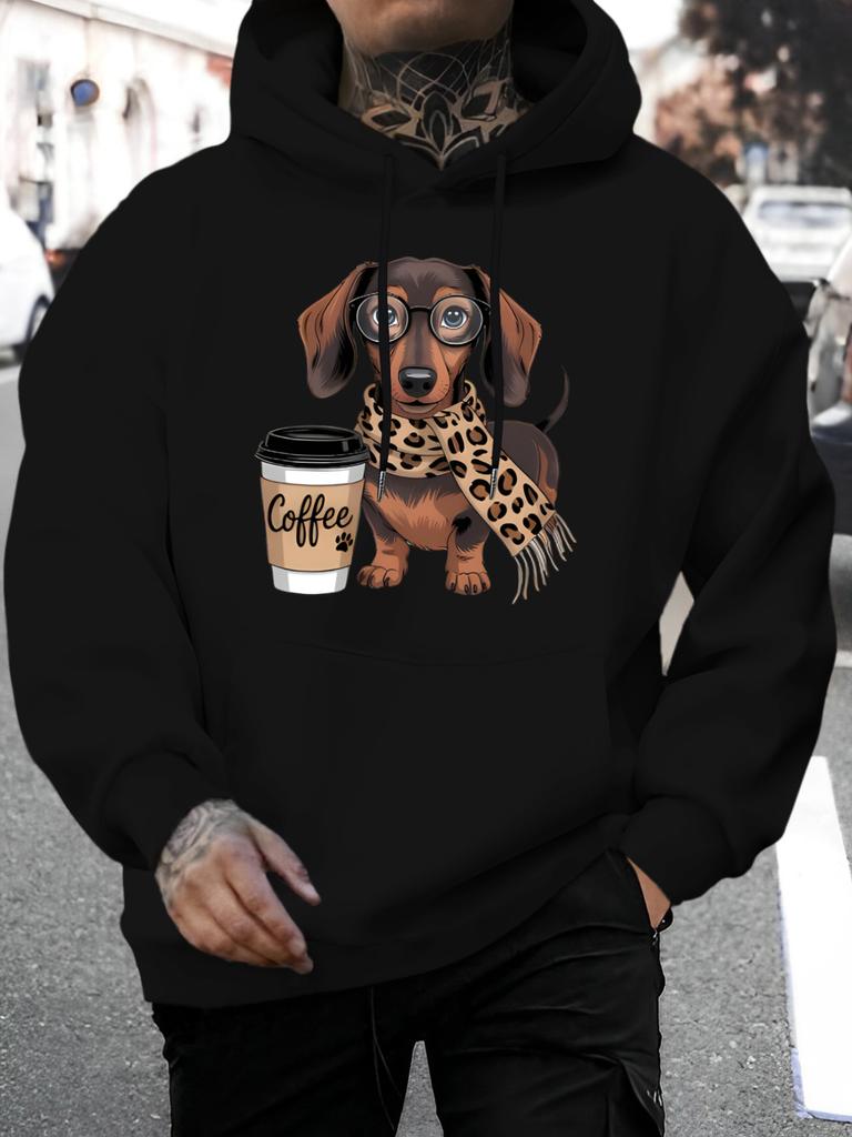 2026 Summer New Arrival unisex Western Casual All-Match Style Fashion unisex Hooded Sweatshirt with Unique Cute Dachshund Dog Wearing Glasses And Scar