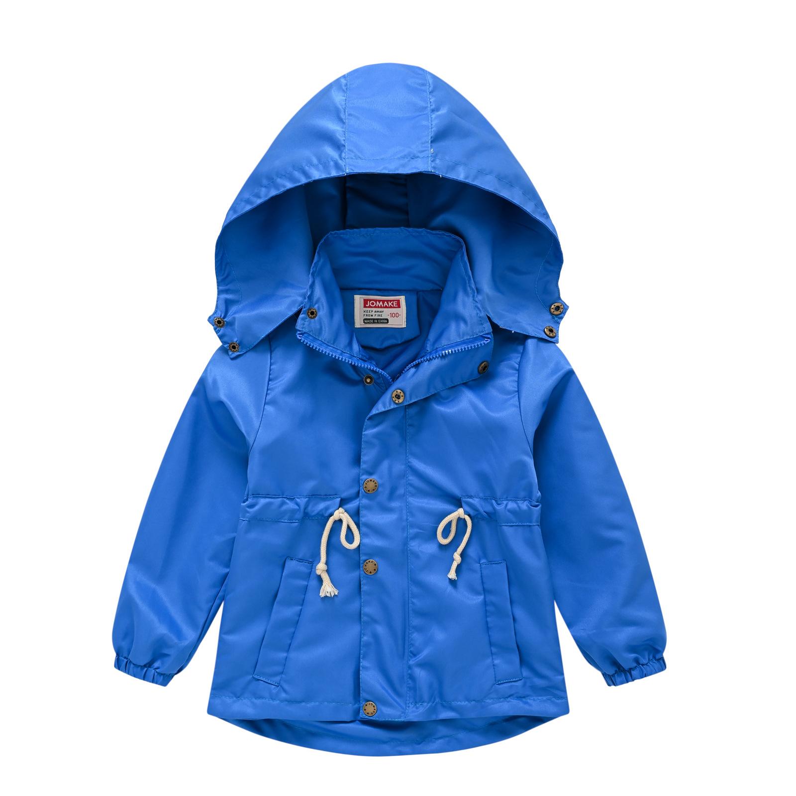 

Детские куртки Детская одежда Однотонная ветровка для мальчиков и девочек с поясом Среднего и большого размера Детское осеннее пальто с капюшоном Съемный 140cm