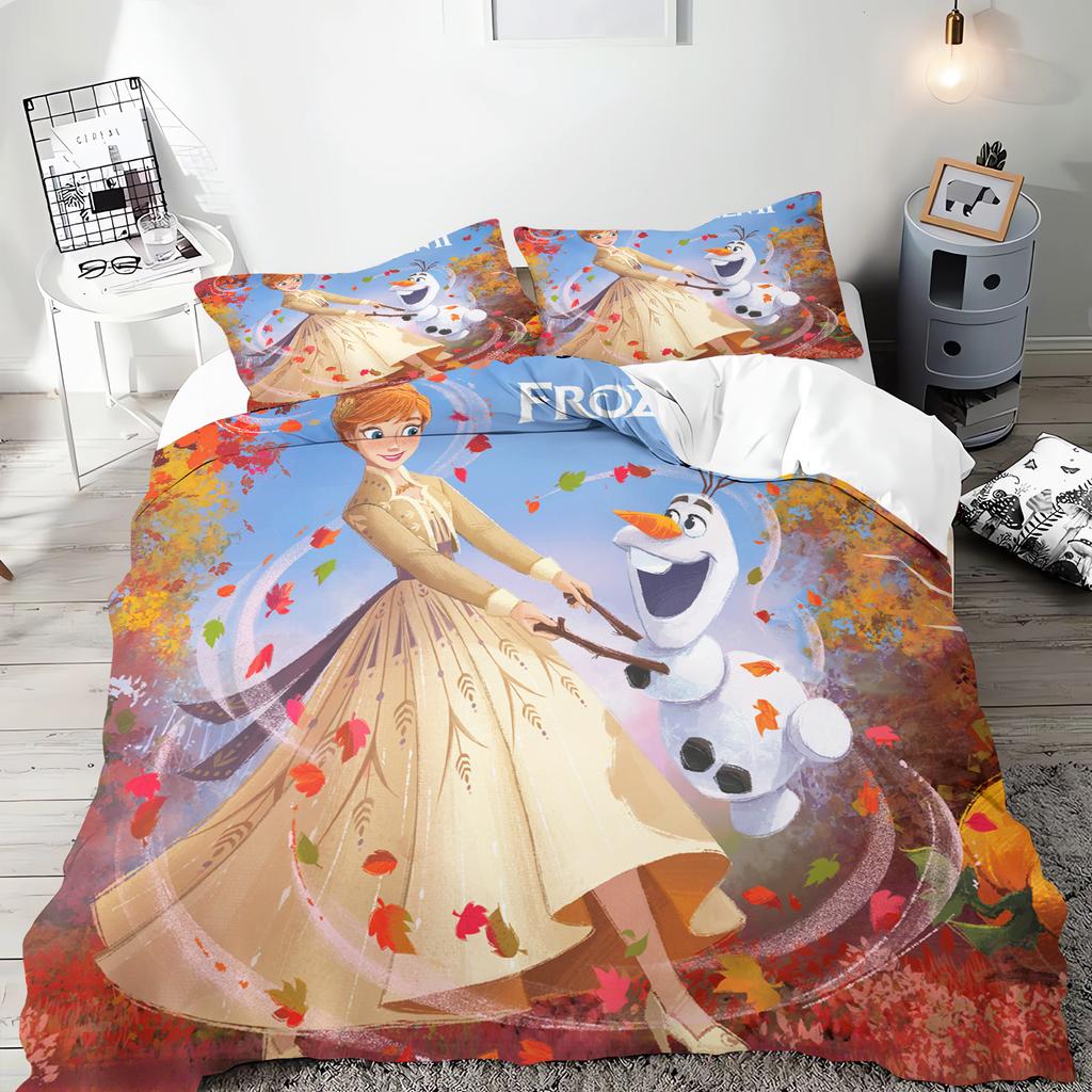 Frozen Princess Elsa and Anna Anime Duvet Cover Set Comforte Printed Cartoon Twin Size Bedding Sets Christmas Gifts 3-piece