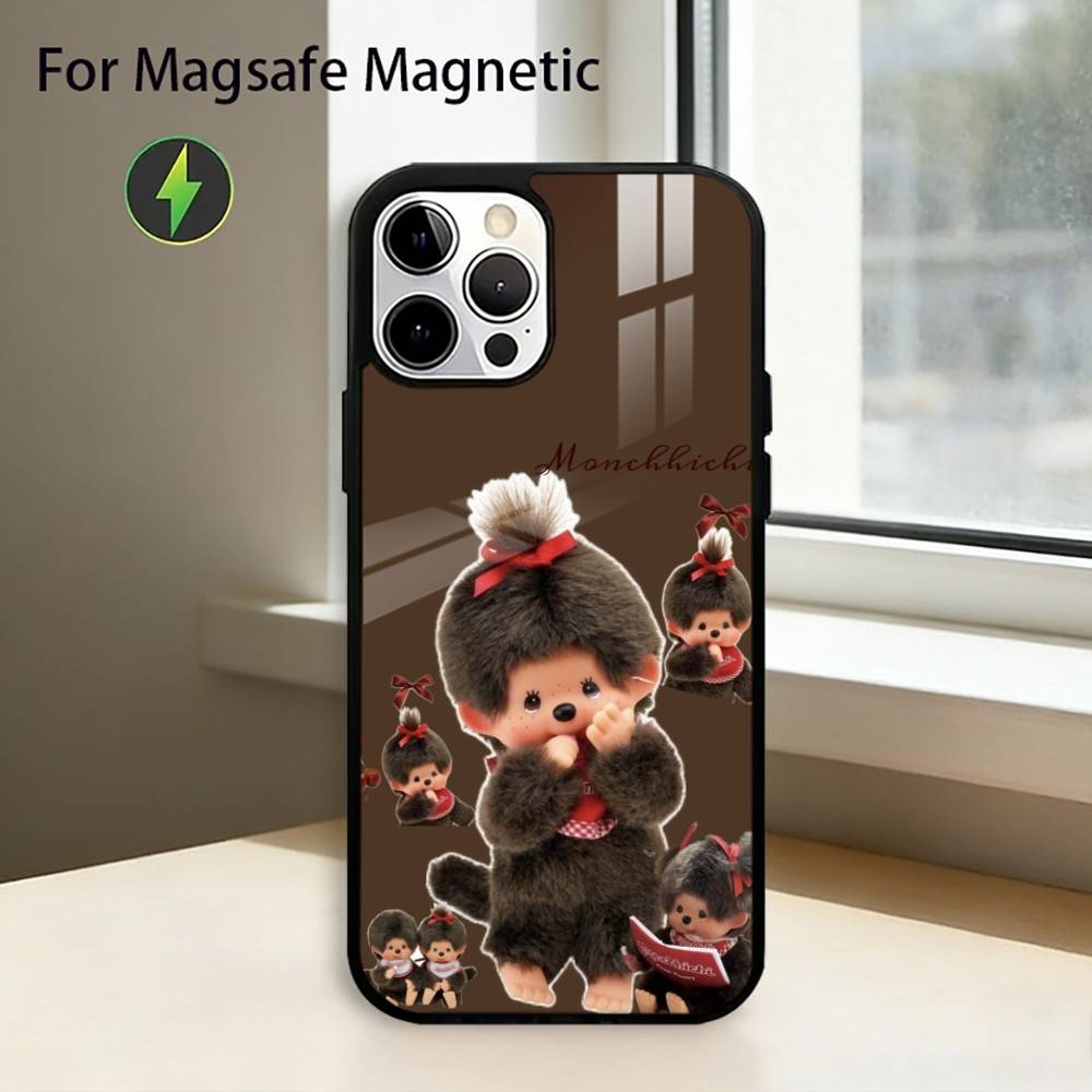 

Милый чехол для телефона M-Monchhichi для iPhone 17, 16, 15, 14, 13, 12, 11 Plus, Pro, магнитный с беспроводной зарядкой Magsafe iPhone11