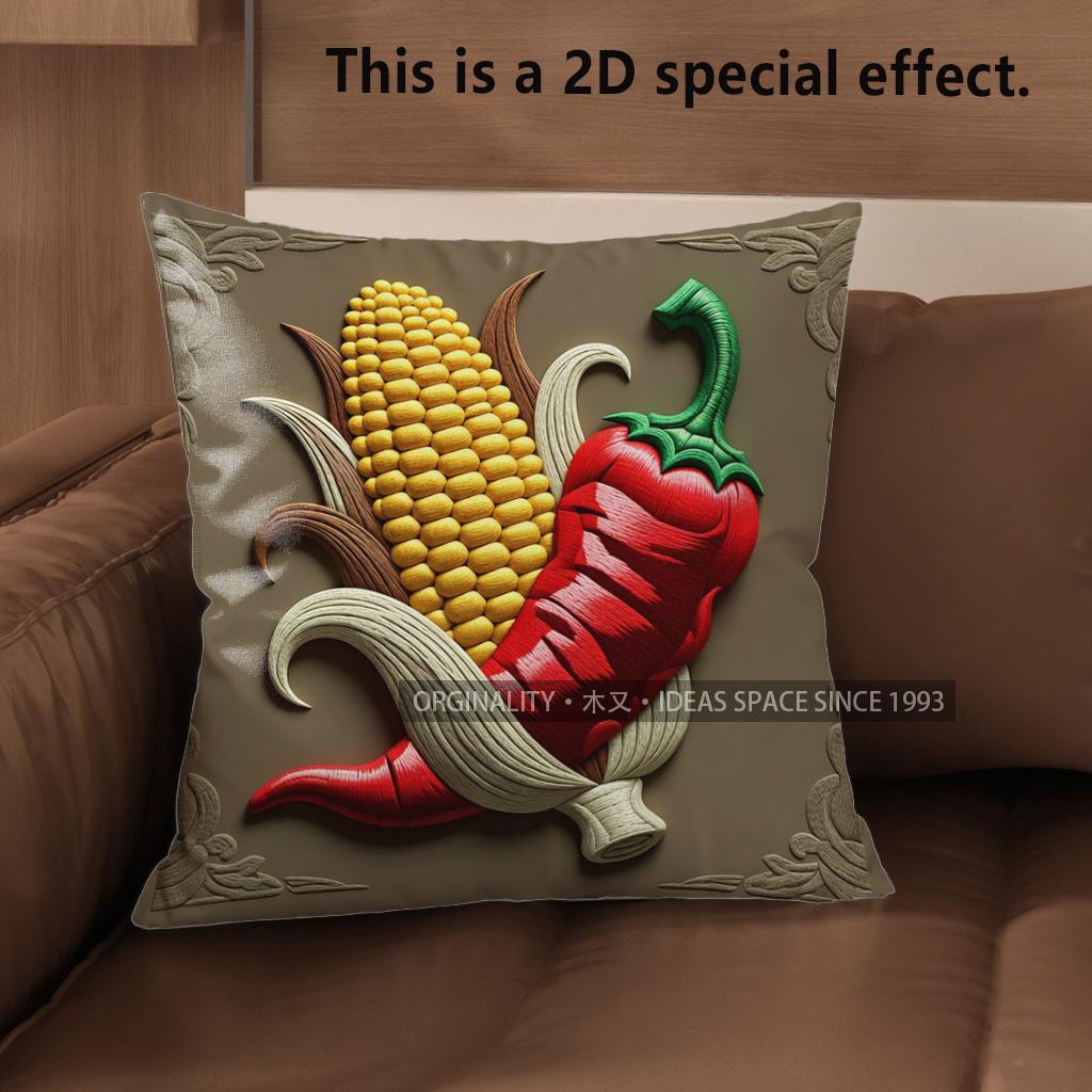 2D Rustic Farmhouse Chili Corn Throw Pillow Covers Pattern Cushion Cover Suitable For Sofa Bedroom Car Pillow Cover