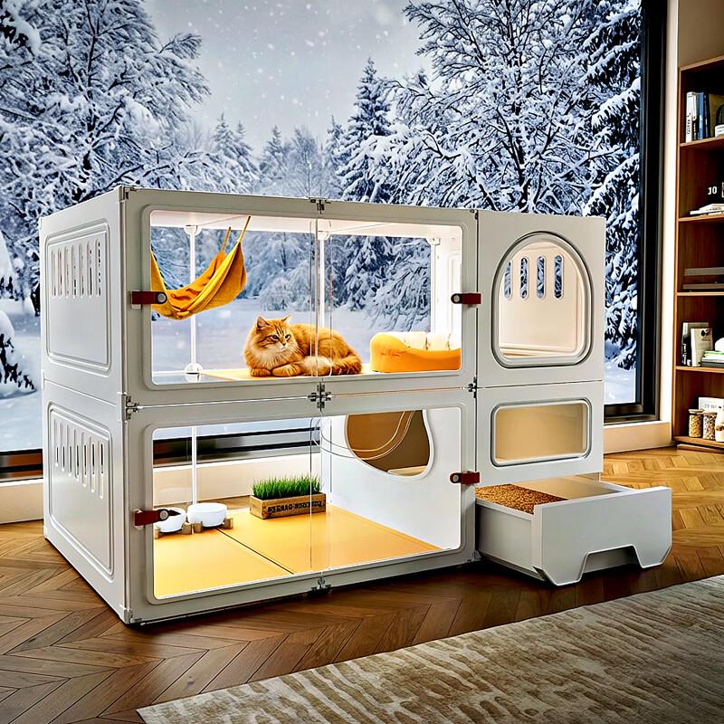 COSY Panoramic Transparent Cat Villa with Integrated Litter Box