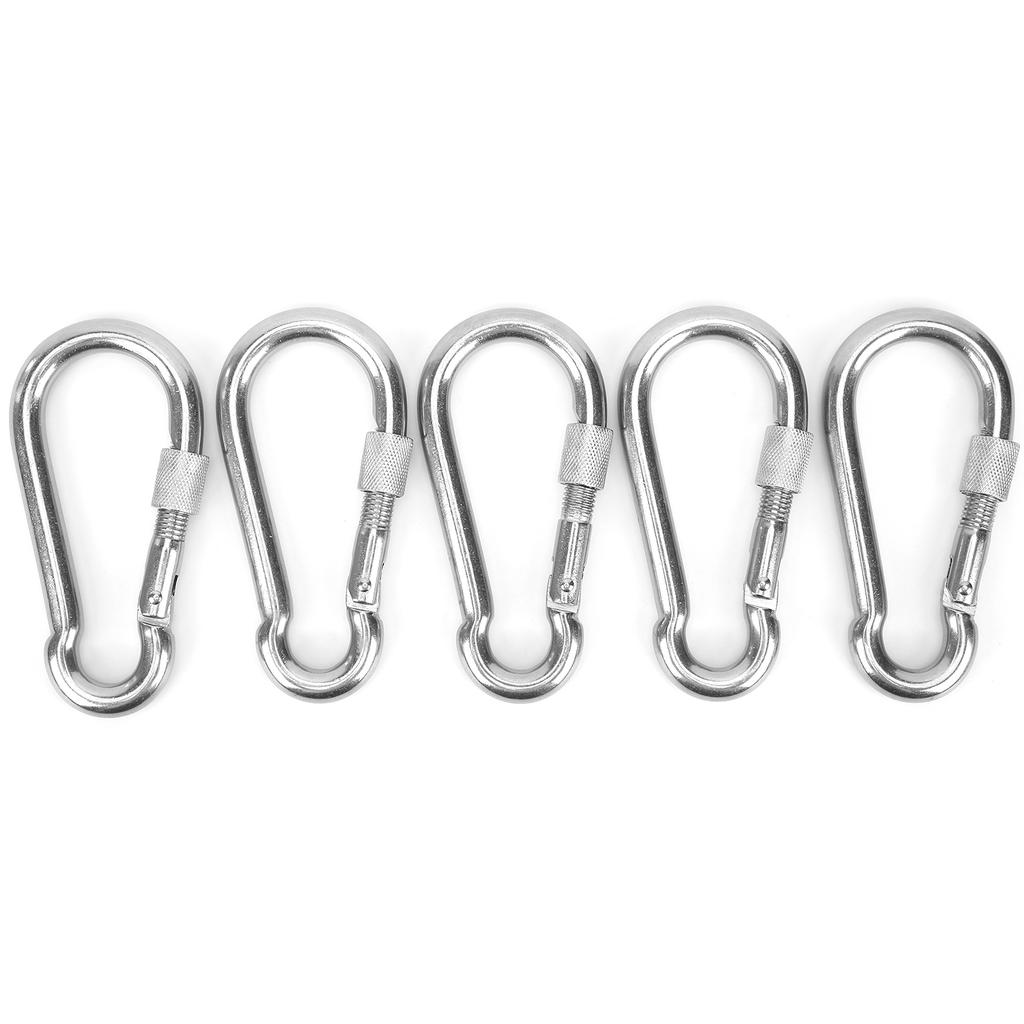 5pcs 120mm Locking Carabiner Clip Heavy Duty Spring Snap Hook with Nut Lock Buckle for Camping
