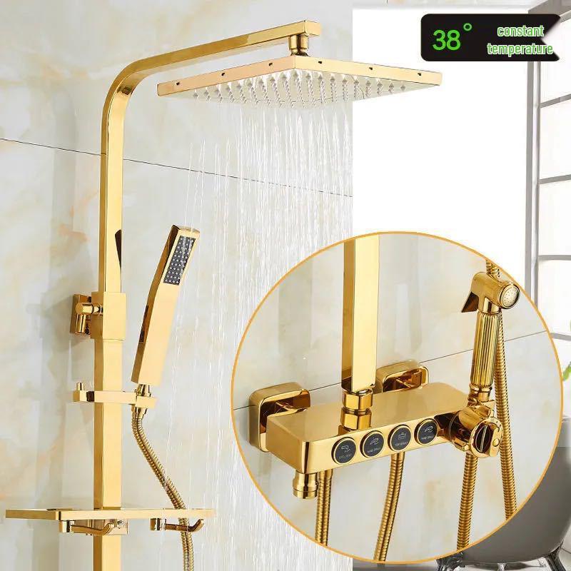 Gold All-Copper Constant Temperature European Shower Set with Booster Head