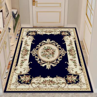 European Blue Non Slip Floor Mats Carpet Living Room Golden Frame Decoration Sofa Area Large Rugs Lounge Coffee Tables