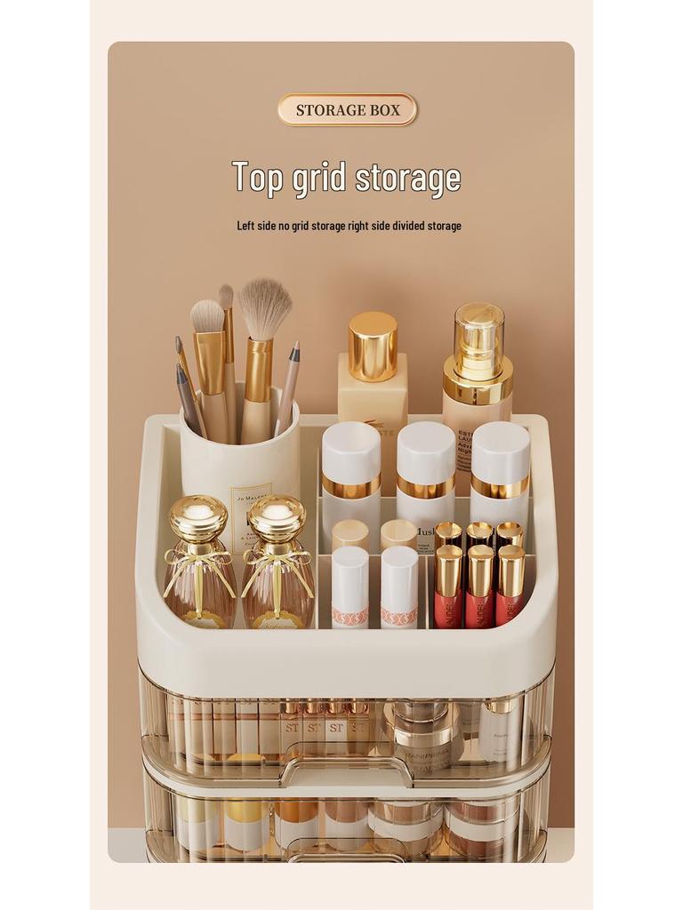 High-End Dustproof Plastic Makeup Storage Box with Compartments for Skincare Organizing