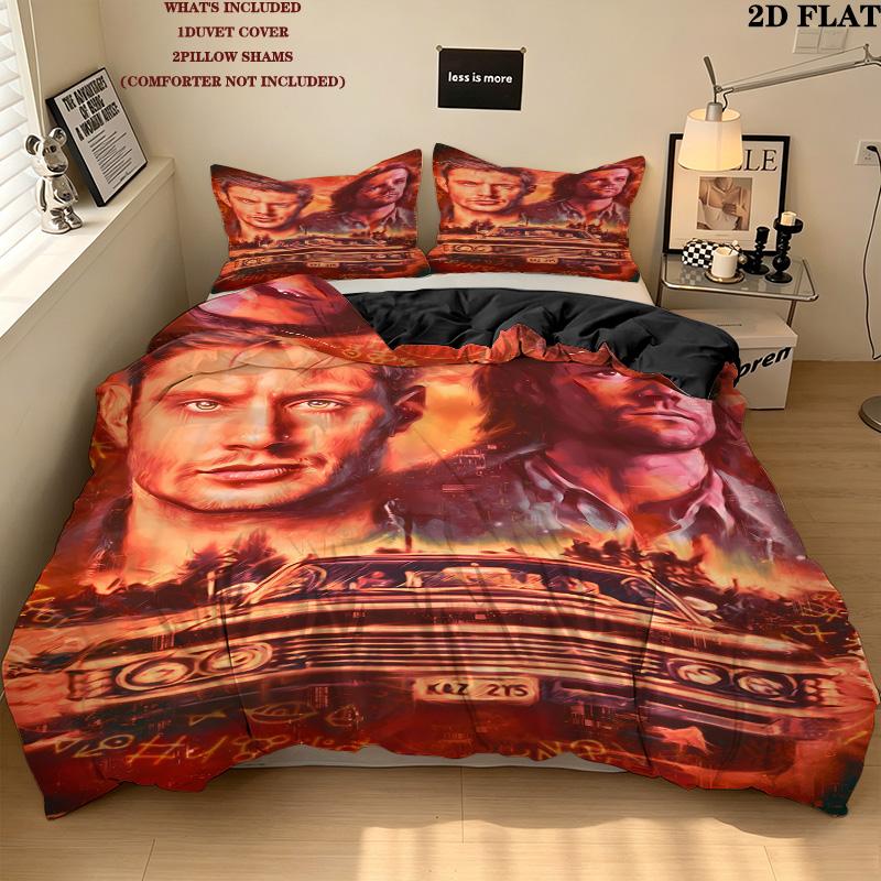 Supernatural Pattern Bedding Quilt Set Quilt Cover Pillowcase Home Birthday Gift(1 * Duvet Cover + 2 * Pillowcase, Without Core)