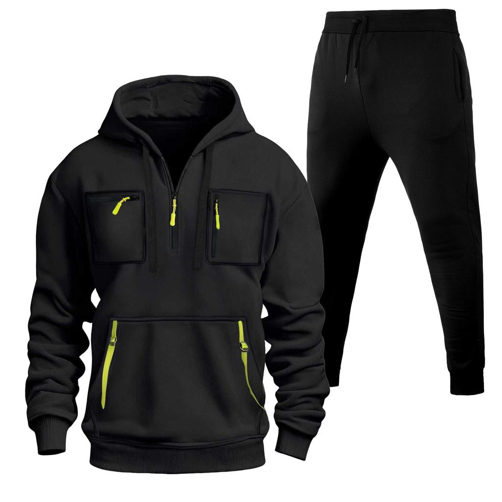 Multi-Zipper Men's Loose Fit Sweatshirt, Sweatpants, Pullover Hoodie with Pockets
