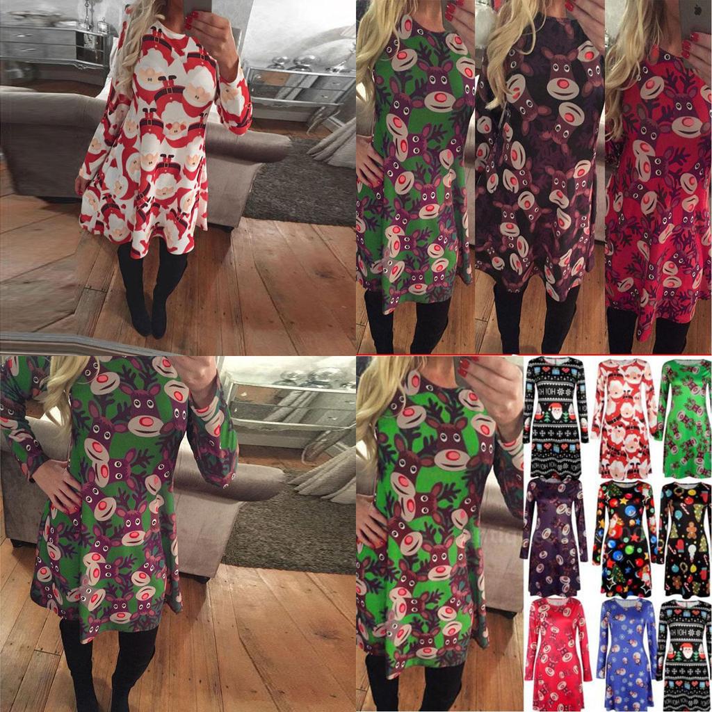 Women's Dress Reindeer Elk Snowman Christmas Tree Printed Party Dress Skirt With Premium Comfort And Stylish Holiday Charm