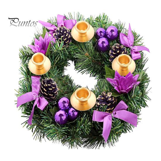 Christmas Wreath 12 Inch Reusable Artificial Pine Needle Wreath with 4 Candle Holders Christmas Wreath with Ribbon Pinecone Berries for Home