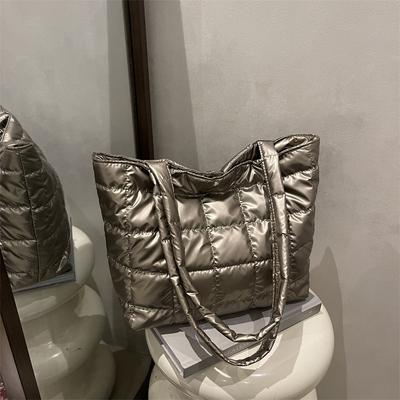 Retro Large-capacity Bag Autumn and Winter New Checkered Down Cotton Shoulder Bag Simple Temperament Portable Tote Bag