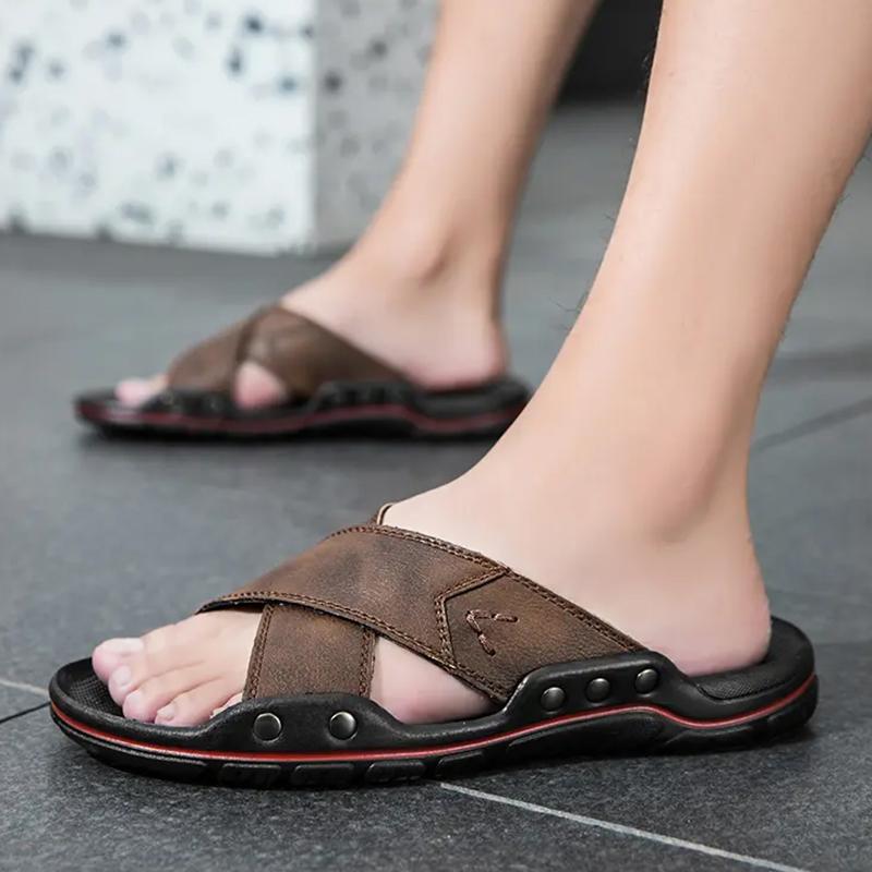 Big Size 47 48 Men Slippers Summer Vintage Italian Flats Casual Non-slip Beach Sandals Leather Flip Flop Slippers Flat Sandals