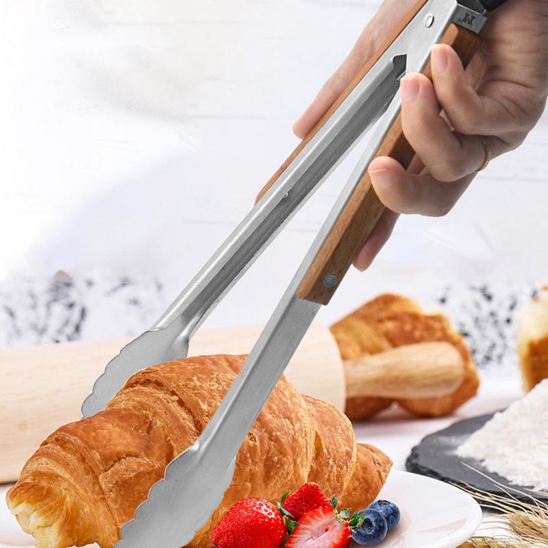Premium Metal Kitchen Tongs For Cooking - Heat Resistant Stainless Steel Tongs With Comfortable Wooden Grips