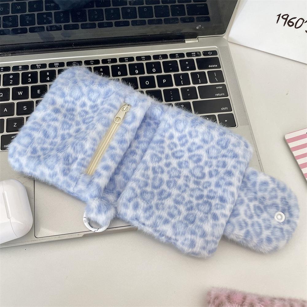 Korean Fashion Wallet Cute Pink Leopard Print Card Holder for Women Girls Portable Small Storage Bag