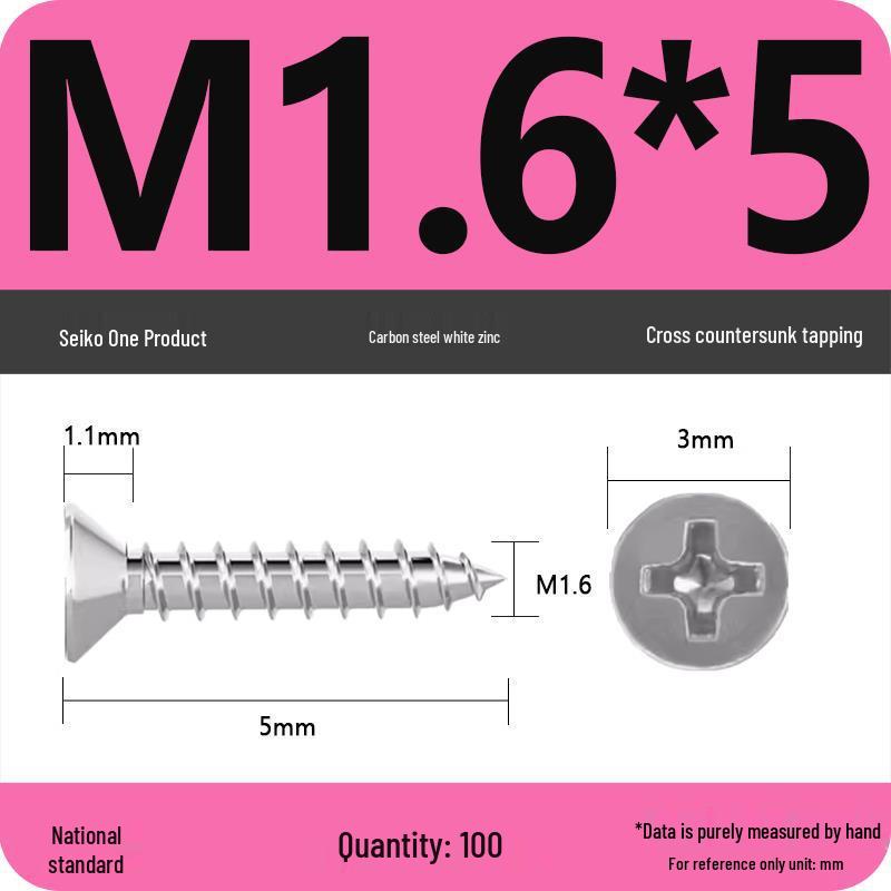 Iron Galvanized Phillips Flat Head Self-Tapping Screws - Countersunk M1 To M4