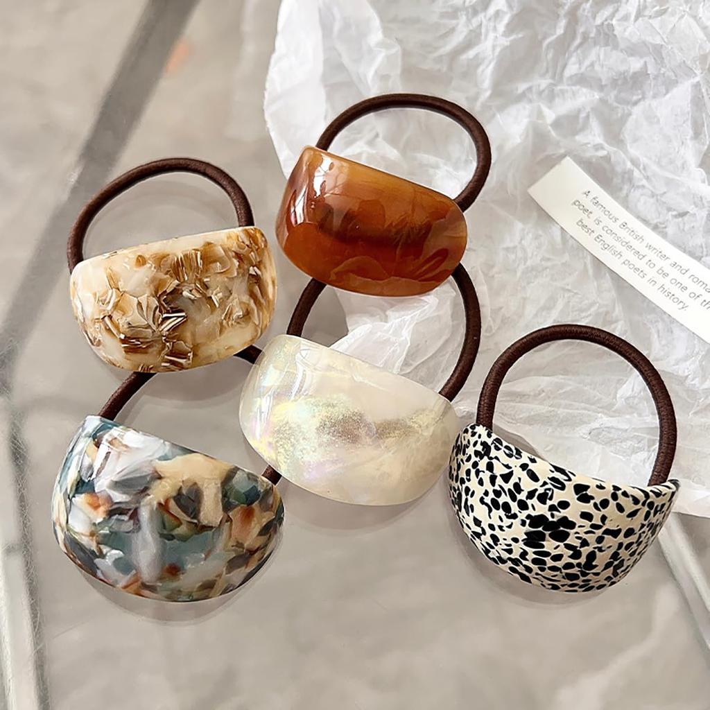 Acrylic Cuff Hair Ties Elastics Ponytail Holder Hair Bands Ropes French Hair Cuff Wrap Hair Rubber Accessories for Women Girls 5pcs Oval