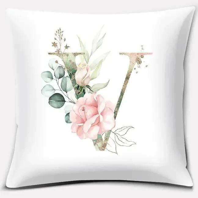 Green Flower Letter Series Pillow Gift Home Office Decoration  Bedroom Sofa Car Cushion Cover Case