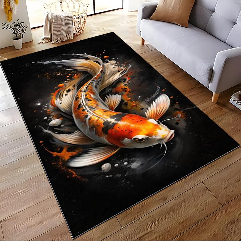 Koi Fish Carpet with Abstract Black and Orange Design for Living Room Suitable for use as an anti-slip for living room bedroom sofas