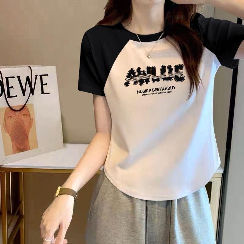 Patchwork Color Block Slim Fit Irregular Short Sleeve Women s T-shirt - Summer 2025 Niche Design XL
