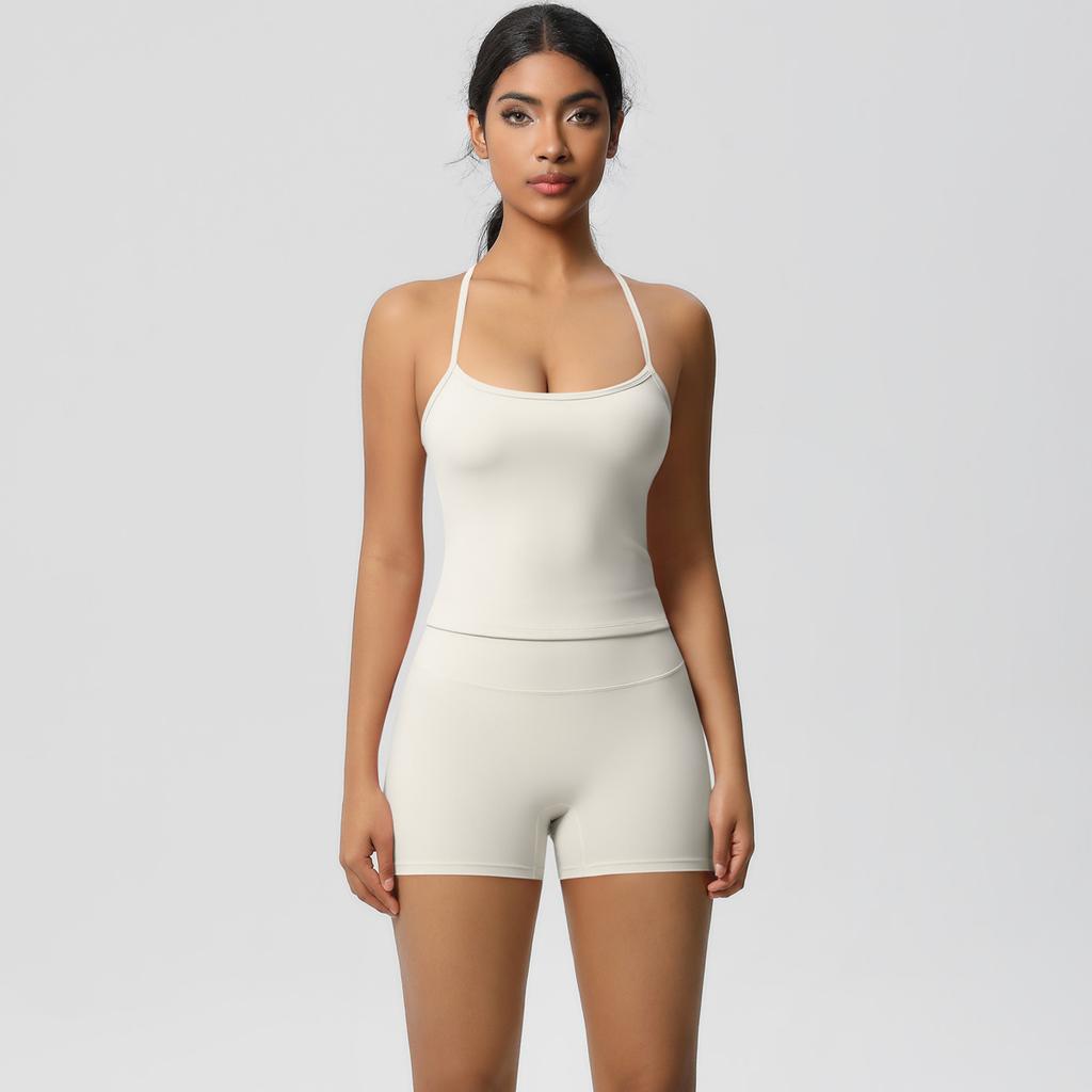 New Solid Color Strap Back Sports Bra Set With High Waist, Hip Lifting, Running, Fitness, Yoga Clothing Set For Women