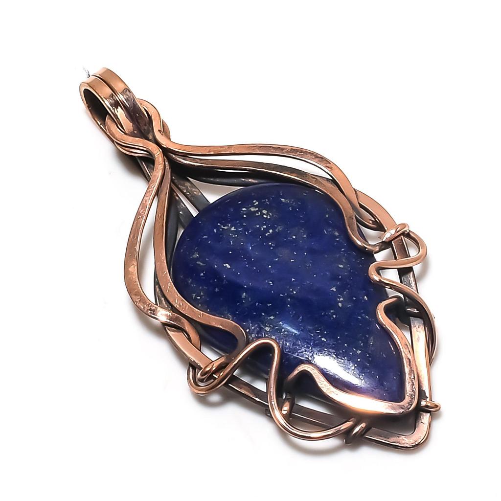 Lapis Lazuli Pendant Handmade Gemstone Jewelry, 999 Copper Wire Wrapped Pendant ,Unique Design Jewelry Pendant