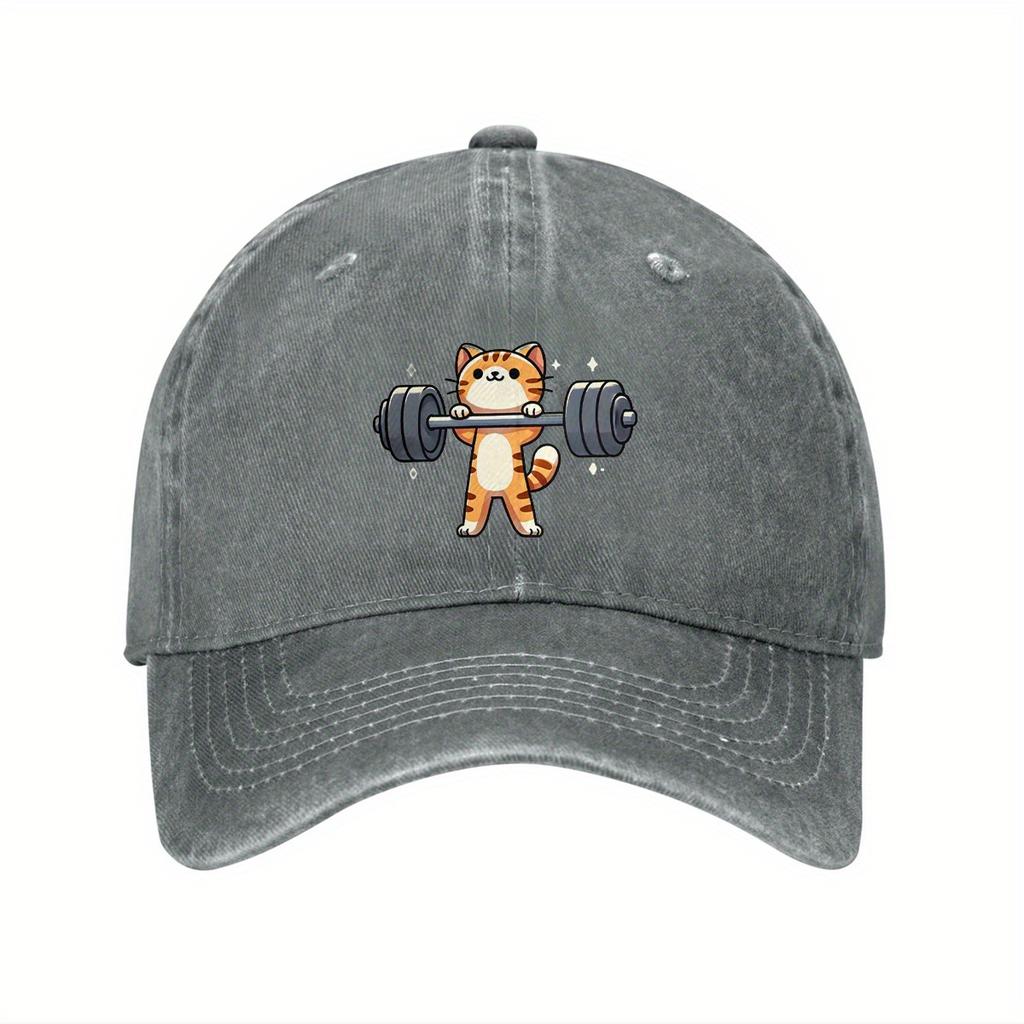 Süße Katze hebt Hantel Baseballkappe Cartoon Fitnessstudio Fitness Papa Hut Verstellbar Baumwolle Lässige Kappe