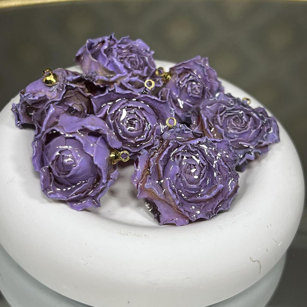 Rose-Dyed Epoxy Resin Flower Heads for DIY Earrings & Bracelets, Real Dried Semi-Finished Ornaments