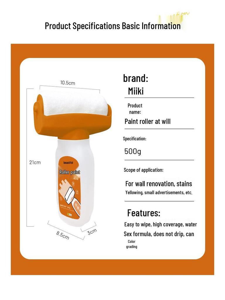 Orange Wall Large Roller White Water-Based Latex Paint - Low-Odor Interior Repair Paint