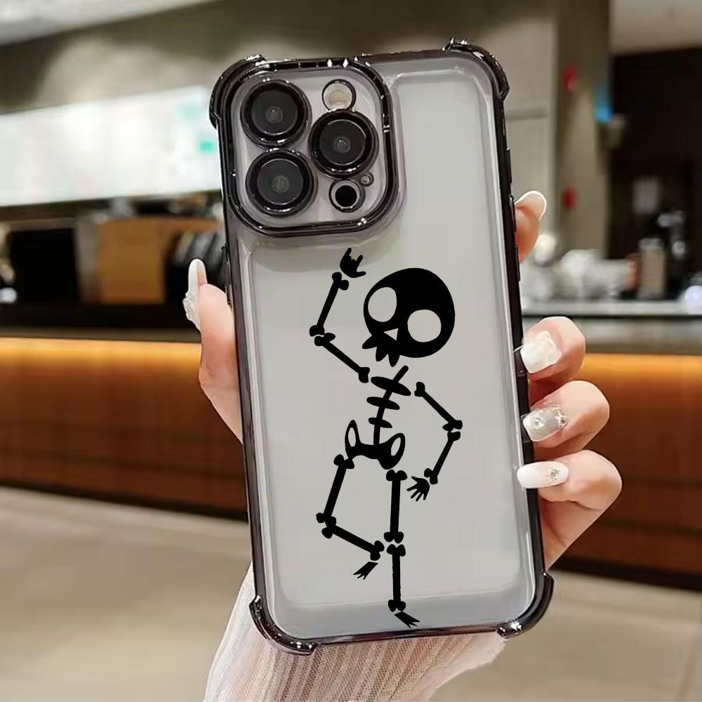

Black Skull Cute Phone Case for iPhone 17E 11 13 15 16 17 Pro Max 14 Plus 17Air 16E 13 Pro 12 17Pro Soft Shockproof Clear Cover iPhone 11Pro Max