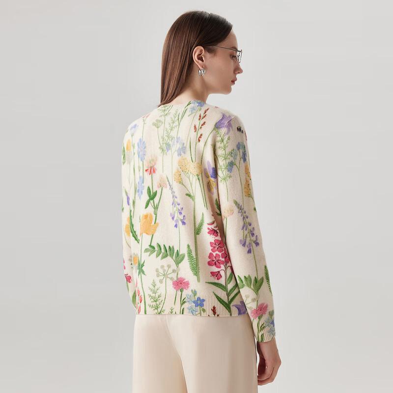 Zhaojun Women's 100% Wool Printed Knit Cardigan
