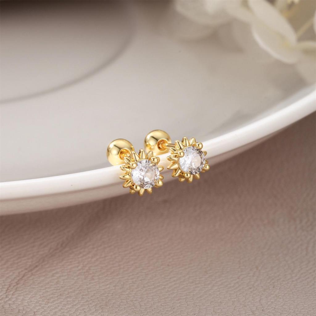 Sunflower Zircon Diamond Threaded Stud Earrings for Commuting
