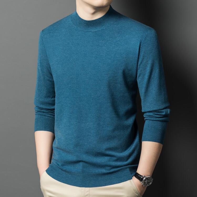 Pull en maille à manches longues et col semi-montant style coréen pour homme