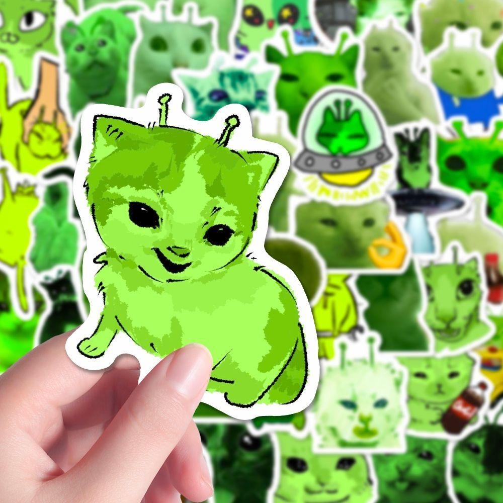 78pcs Funny Alien Cat Meme Stickers Green Alien Decals For Phone Laptop Suitcase Notebook Skateboard Zip Zap Alien Cat Stickers