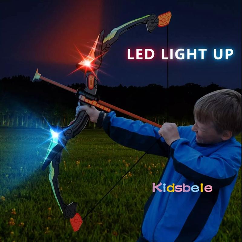 Kids Archery Set With Led Light Up Bow & Arrow Target & Shield Hunting Shooting Toy For Boys Girls Summer Outdoor Sports Game 6+