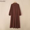ZANZEA Women Round Neck Loose Long Sleeve Muslim Casual Long Dress