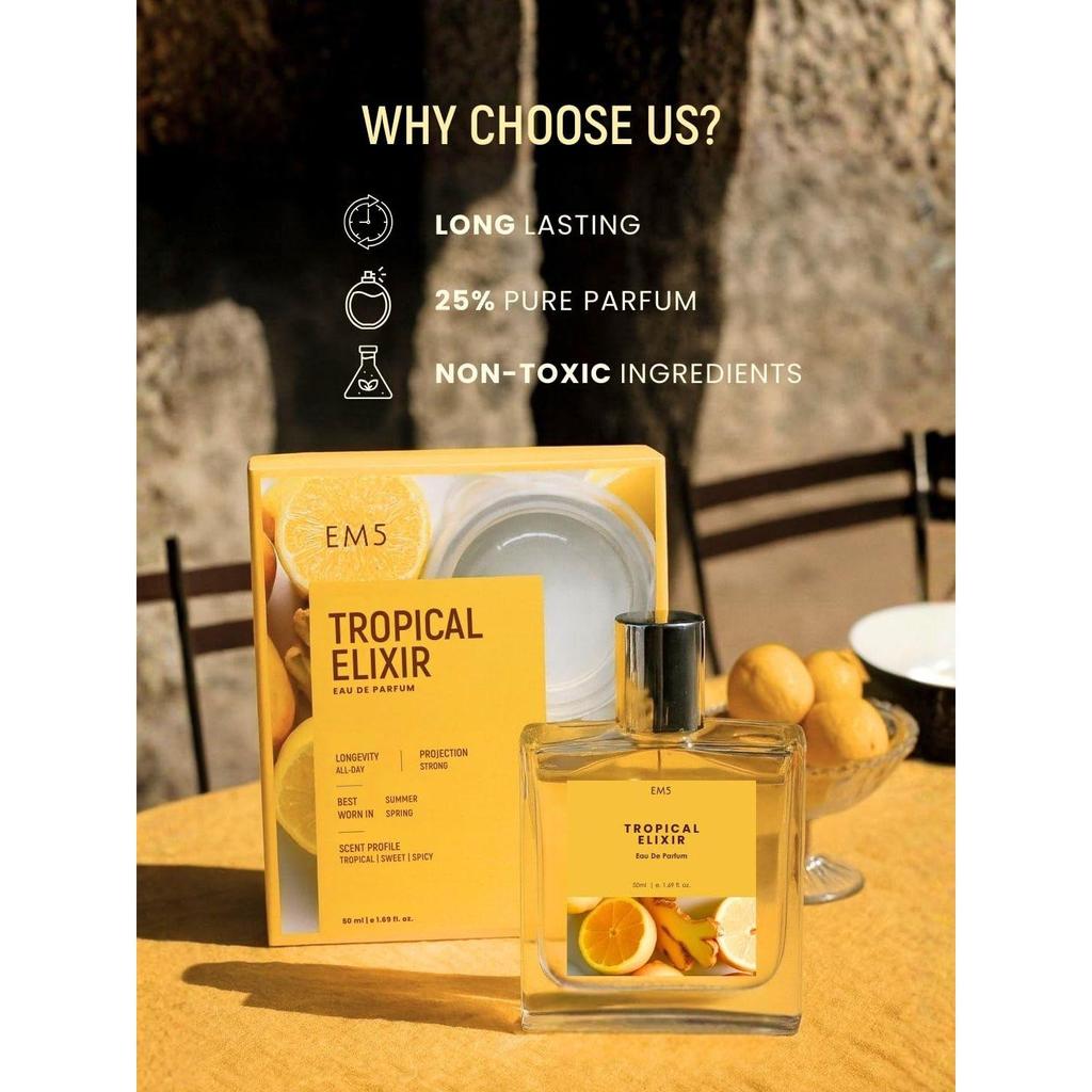 EM5 Tropical Elixir Perfume for Women | Tropical, Sweet, Spicy Fragrance | Long Lasting Scent | Premium Gift for Her
