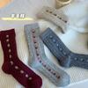 Socks Mid-Tube Socks Season Hemp Pattern Vintage Wool Socks Thickened And Warm Cute Vertical Strip Flower Stocking Girl