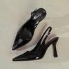 Pointed high heels, thin heels, sexy bag head sandals 2025 new large size women's shoes 4142 one-word with empty single shoes