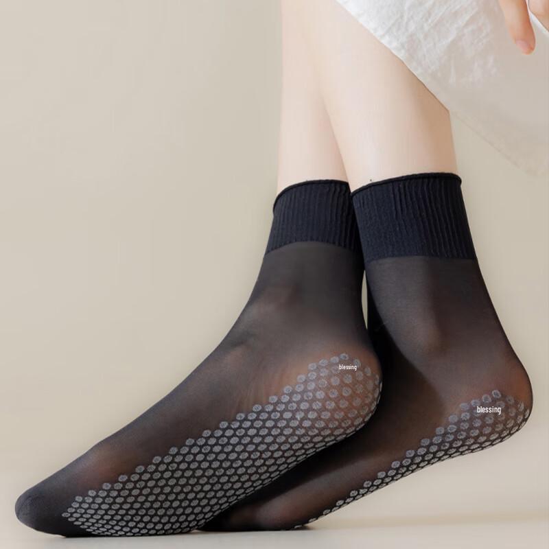 Langshang Women's Loose-Fit Anti-Slip Crystal Silk Mid-Calf Socks