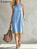 New Women's V-Neck Sleeveless Casual Loose Linen Dress