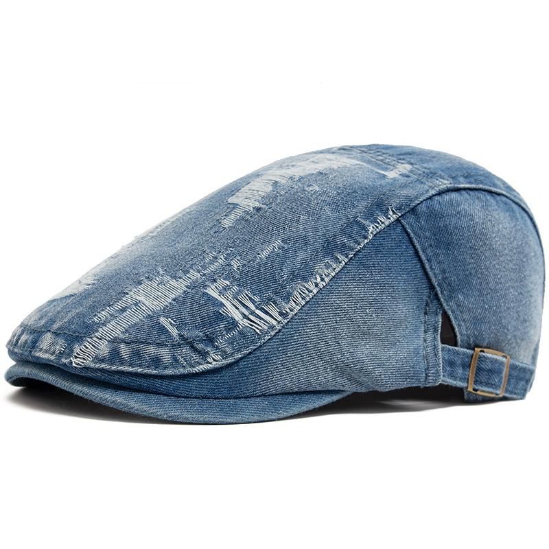 Ripped Denim Beret Men's and Women's Fashion Washed Cotton Old Cap Spring and Autumn Painter Forward Hat Retro