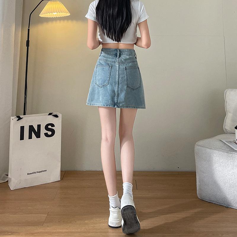 American Hot Girl Denim Skirt for Women In Summer New High-waisted Slim Small A-line Pleated Skirt