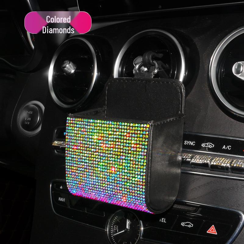 

Кожаная сумка-органайзер со стразами для автомобильного воздуховода - Многофункциональный бокс для хранения из овчины