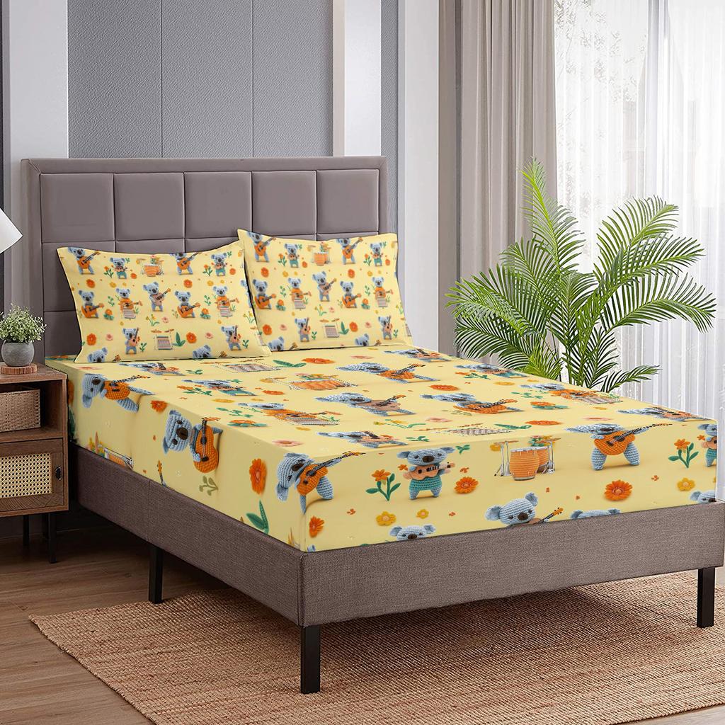 Zestaw pościeli 3-częściowy Koala Guitar, styl literacki, z 2 poszewkami na poduszki, odpowiedni do sypialni (Hobby, Osobowość)